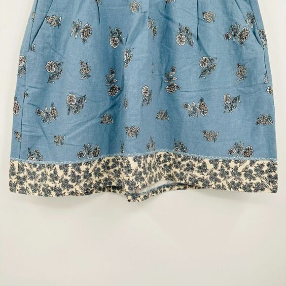 LOFT Size XSP Dusty Blue Floral Print Boho Linen Mini Skirt w/ Pockets - Picture 3 of 9